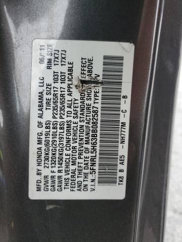 5FNRL5H63BB082587 - 2011 HONDA ODYSSEY EXL GRAY photo 13