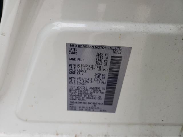 5N1AR2MM3DC606640 - 2013 NISSAN PATHFINDER S WHITE photo 13