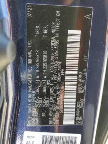 5TDHZRBH9MS551613 - 2021 TOYOTA HIGHLANDER XLE BLUE photo 12