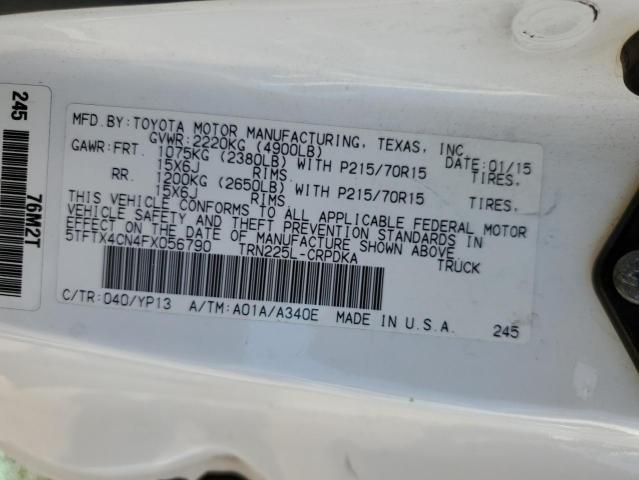 5TFTX4CN4FX056790 - 2015 TOYOTA TACOMA ACCESS CAB თეთრი ფოტო 12