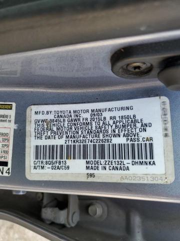 2T1KR32E74C226282 - 2004 TOYOTA COROLLA MA XR BLUE photo 13