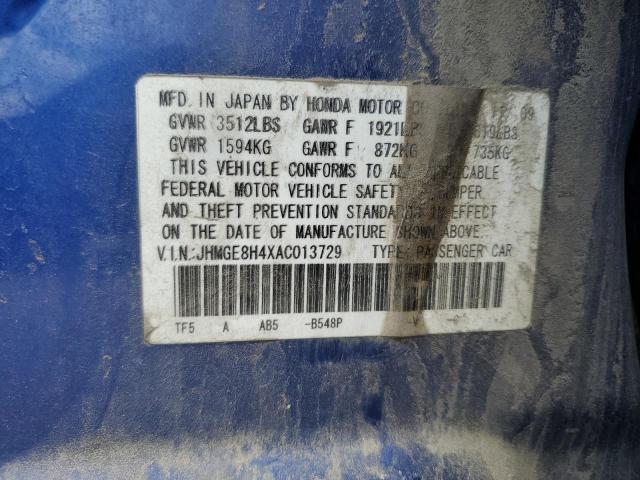 JHMGE8H4XAC013729 - 2010 HONDA FIT SPORT BLUE photo 13