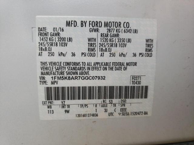 1FM5K8AR7GGC07932 - 2016 FORD EXPLORER POLICE INTERCEPTOR WHITE photo 13