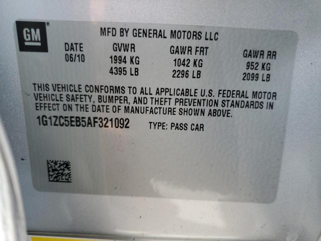 1G1ZC5EB5AF321092 - 2010 CHEVROLET MALIBU 1LT 银色 照片 12