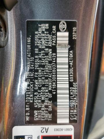 4T1BK3DBXBU374428 - 2011 TOYOTA AVALON BASE 灰色 照片 12