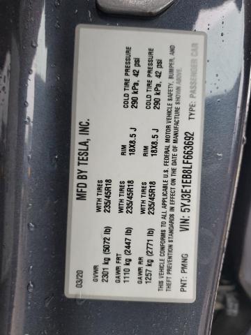 5YJ3E1EB8LF663692 - 2020 TESLA MODEL 3 GRAY photo 13