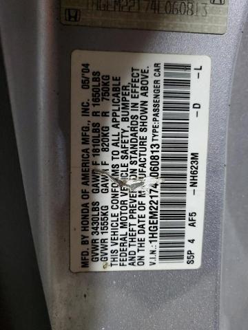 1HGEM22174L060813 - 2004 HONDA CIVIC DX VP SILVER photo 12