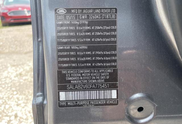 SALAB2V60FA775451 - 2015 LAND ROVER LR4 ნაცრისფერი ფოტო 10