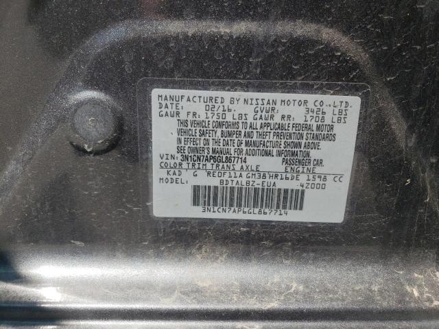 3N1CN7AP6GL867714 - 2016 NISSAN VERSA S CHARCOAL photo 12