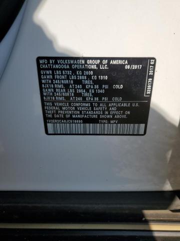1V2ER2CA6JC518690 - 2018 VOLKSWAGEN ATLAS SEL WHITE photo 12