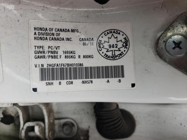 2HGFA1F67BH010386 - 2011 HONDA CIVIC LX-S Blanc photo 12