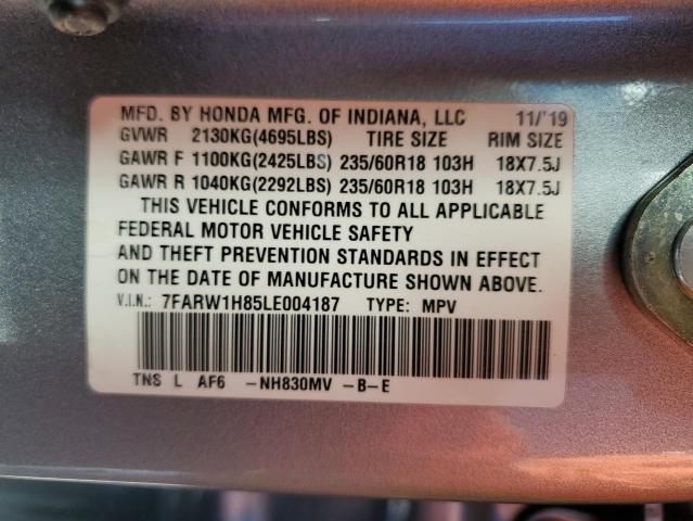 7FARW1H85LE004187 - 2020 HONDA CR-V EXL GRAY photo 13