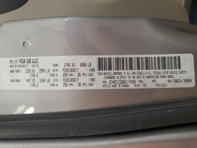 2C4RC1CG8GR174394 - 2016 CHRYSLER TOWN & COU TOURING L SILVER photo 13