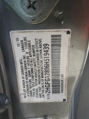 2HGFG12806H519439 - 2006 HONDA CIVIC EX GRAY photo 12