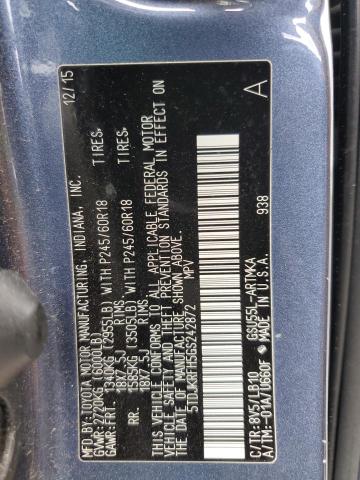 5TDJKRFH5GS242872 - 2016 TOYOTA HIGHLANDER XLE BLUE photo 13