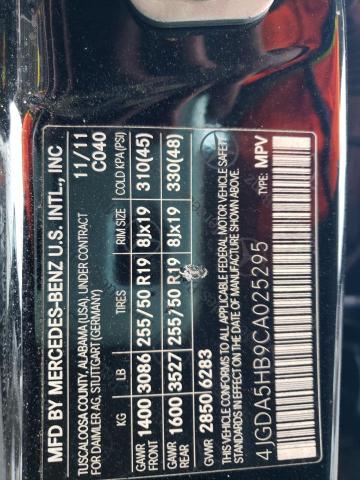 4JGDA5HB9CA025295 - 2012 MERCEDES-BENZ ML 350 4MATIC BLACK photo 13