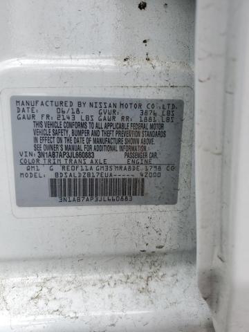 3N1AB7AP3JL660883 - 2018 NISSAN SENTRA S WHITE photo 13