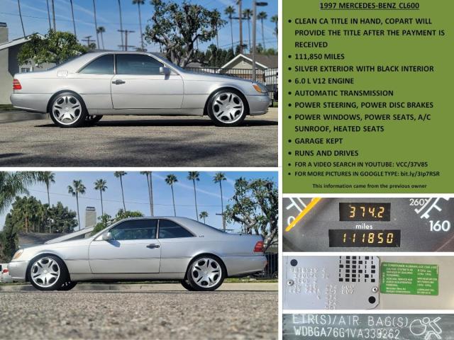 WDBGA76G1VA339262 - 1997 MERCEDES-BENZ S 600 SILVER photo 10