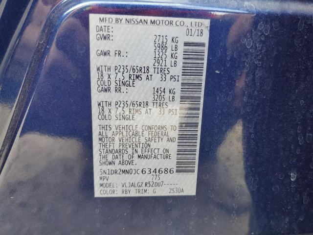 5N1DR2MN0JC634686 - 2018 NISSAN PATHFINDER S BLUE photo 13