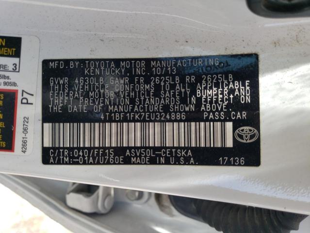 4T1BF1FK7EU324886 - 2014 TOYOTA CAMRY L WHITE photo 12