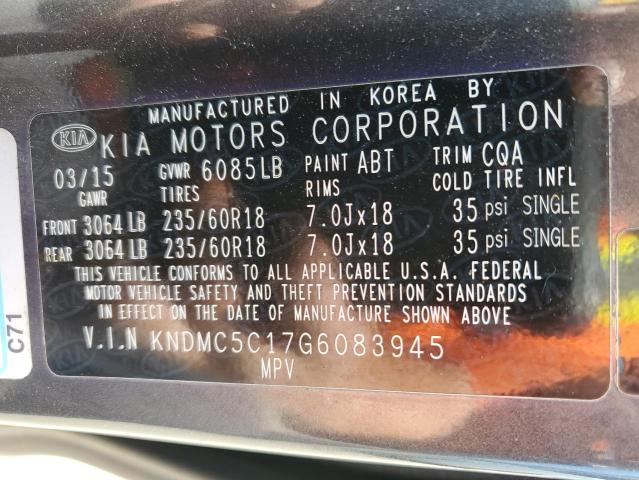 KNDMC5C17G6083945 - 2016 KIA SEDONA EX CHARCOAL photo 13