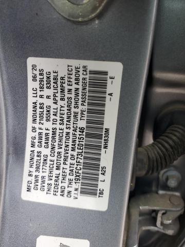 19XFC1F73LE015146 - 2020 HONDA CIVIC EXL SILVER photo 12