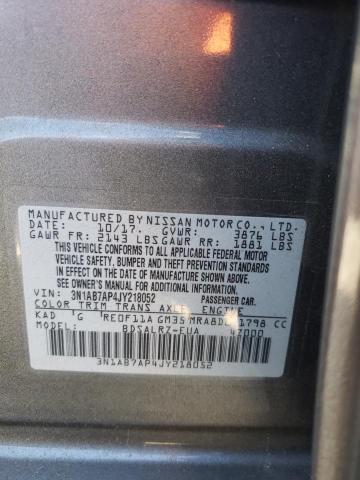 3N1AB7AP4JY218052 - 2018 NISSAN SENTRA S GRAY photo 12