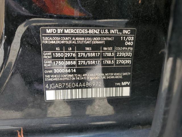 4JGAB75E04A488972 - 2004 MERCEDES-BENZ ML 500 BLACK photo 13