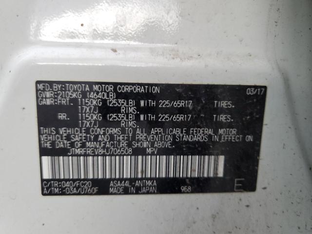 JTMRFREV8HJ706508 - 2017 TOYOTA RAV4 XLE WHITE photo 13