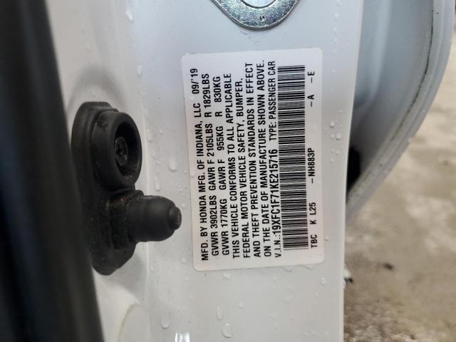 19XFC1F71KE215716 - 2019 HONDA CIVIC EXL WHITE photo 12