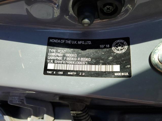 SHHFK7H96KU300371 - 2019 HONDA CIVIC SPORT TOURING GRAY photo 13