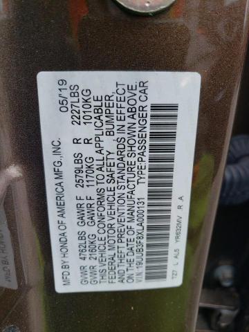 19UUB3F8XLA000131 - 2020 ACURA TLX ADVANCE BROWN photo 12