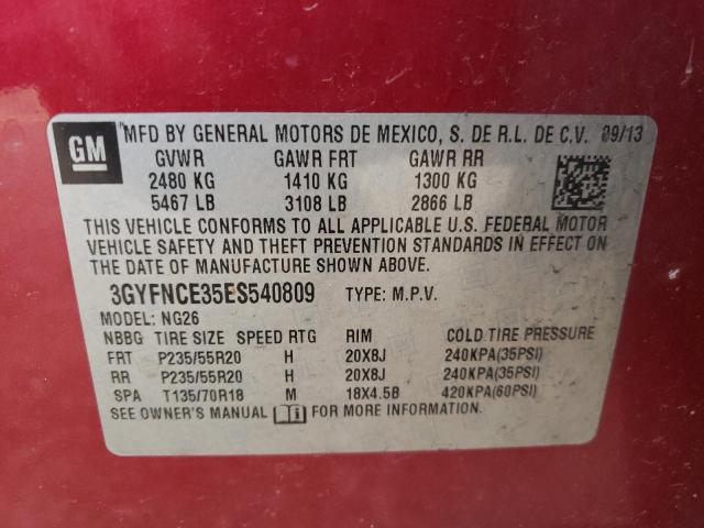 3GYFNCE35ES540809 - 2014 CADILLAC SRX PERFORMANCE COLLECTION RED photo 13