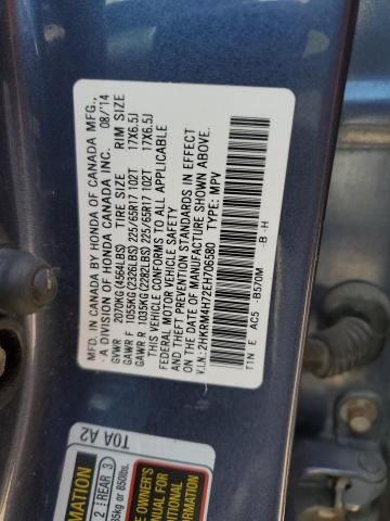 2HKRM4H72EH706580 - 2014 HONDA CR-V EXL BLUE photo 14