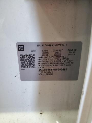 1G1ZB5ST7NF202689 - 2022 CHEVROLET MALIBU LS Ақ фото 12