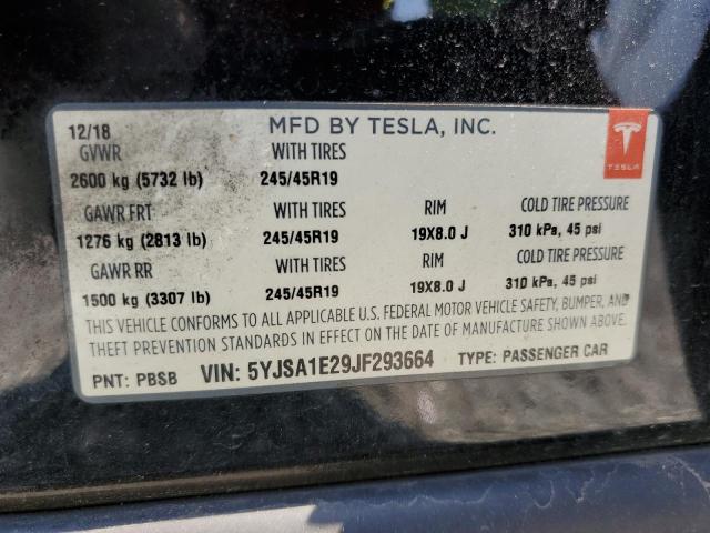 5YJSA1E29JF293664 - 2018 TESLA MODEL S BLACK photo 13