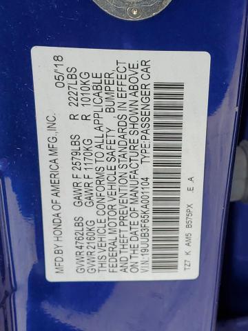 19UUB3F65KA001104 - 2019 ACURA TLX TECHNOLOGY BLUE photo 12