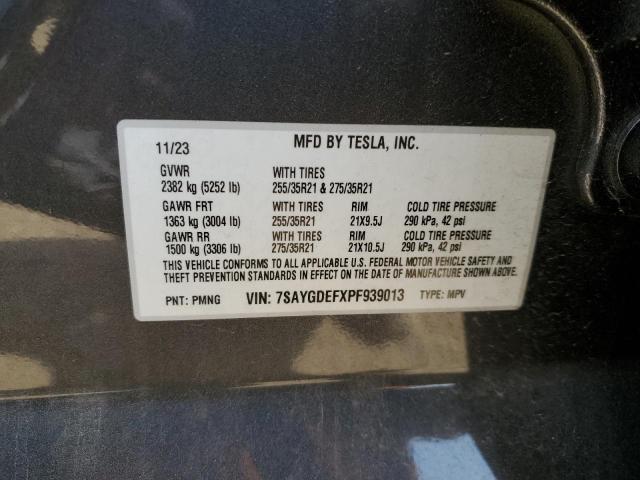 7SAYGDEFXPF939013 - 2023 TESLA MODEL Y GRAY photo 13