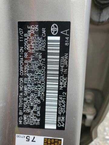 JTDKB20UX83342714 - 2008 TOYOTA PRIUS BROWN photo 12