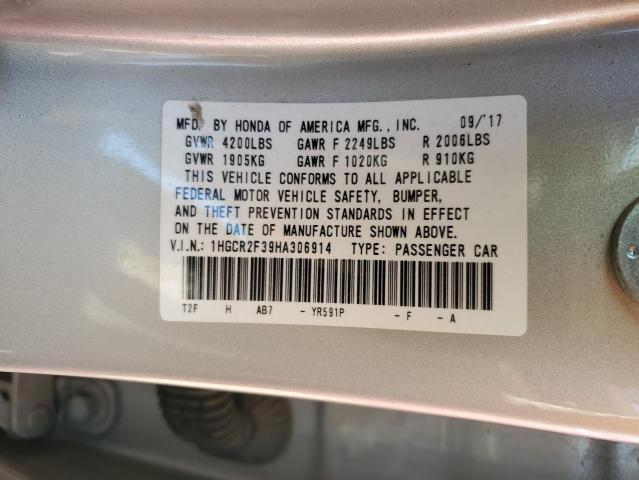 1HGCR2F39HA306914 - 2017 HONDA ACCORD LX თაფლისფერი ფოტო 13