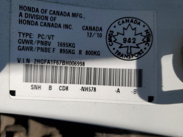 2HGFA1F67BH006998 - 2011 HONDA CIVIC LX-S أبيض صورة 12