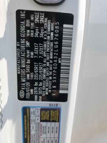 5XYPGDA32LG676085 - 2020 KIA SORENTO L WHITE photo 14