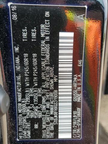 5TDJKRFHXGS319008 - 2016 TOYOTA HIGHLANDER XLE შავი ფოტო 14