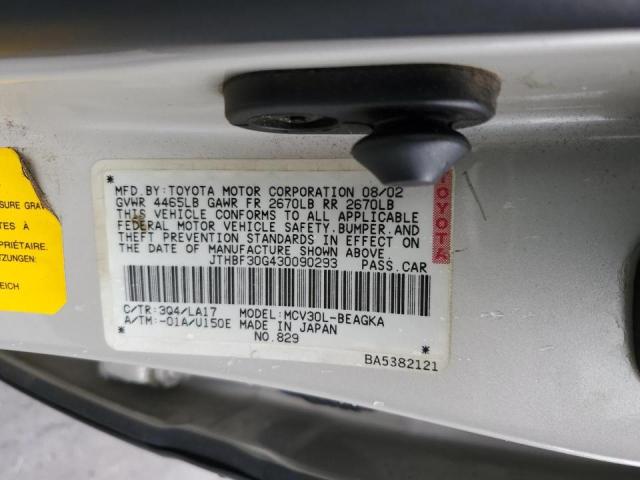 JTHBF30G430090293 - 2003 LEXUS ES 300 SILVER photo 12