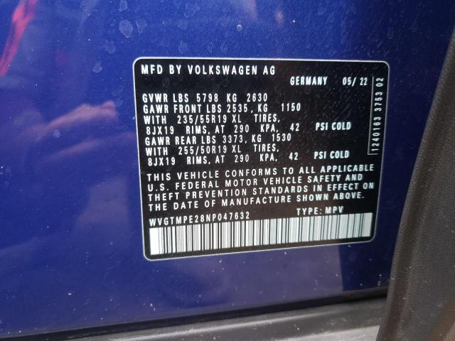 WVGTMPE28NP047632 - 2022 VOLKSWAGEN ID.4 PRO S BLUE photo 12