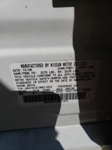 JNKCV61E19M011833 - 2009 INFINITI G37 BASE WHITE photo 12