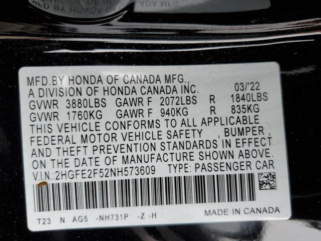2HGFE2F52NH573609 - 2022 HONDA CIVIC SPORT 黑色 照片 13