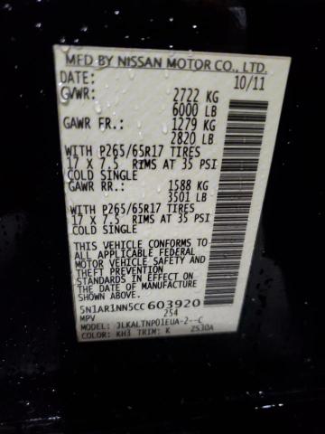 5N1AR1NN5CC603920 - 2012 NISSAN PATHFINDER S BLACK photo 13