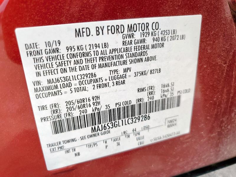 MAJ6S3GL1LC329286 - 2020 FORD ECOSPORT SE Rouge photo 13