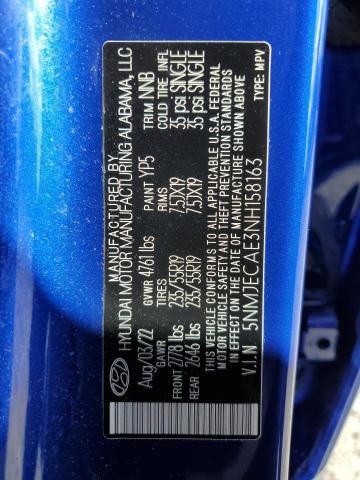 5NMJECAE3NH158163 - 2022 HYUNDAI TUCSON LIMITED BLUE photo 14